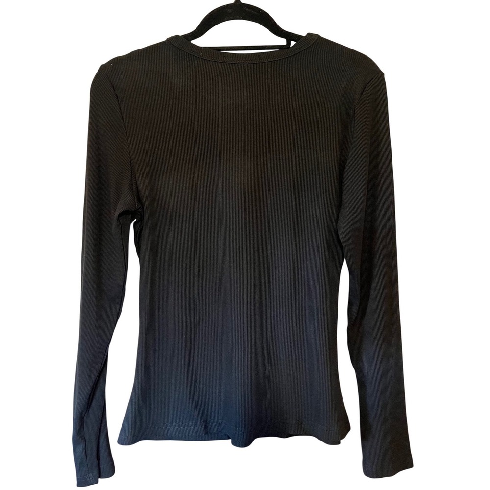 NWT Amazon Women's Black Ribbed Long Sleeve Crew Neck Top Size Large Stretchy - Picture 3 of 7